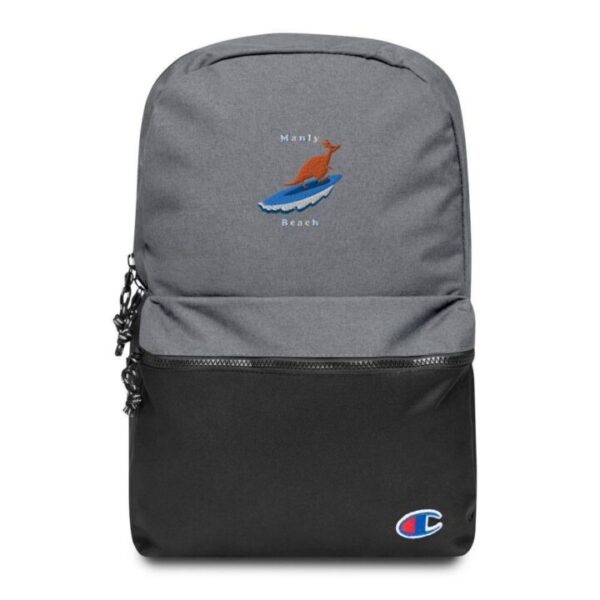 Embroidered Champion Backpack Kangaroo surfing on surf board in Manly Beach Sydney - Image 8