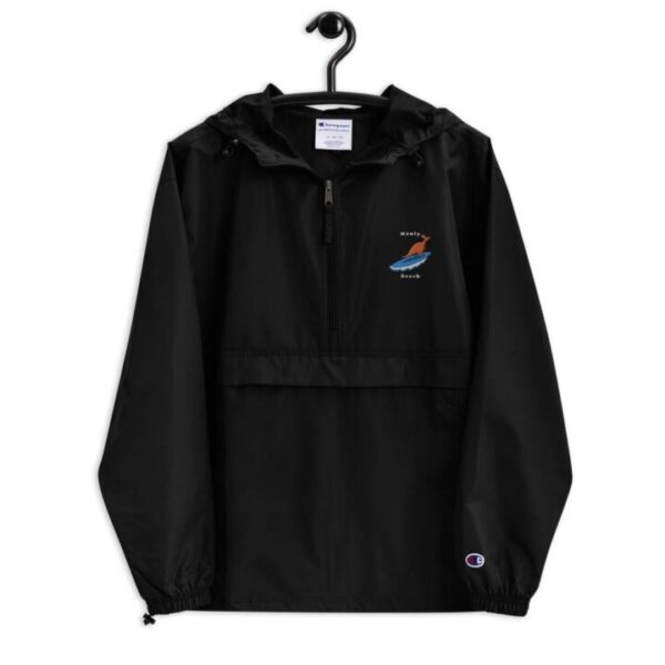 Kangaroo surfing on surf board in Manly Beach Sydney Unisex Hoodie Embroidered Champion Packable Jacket - Image 2