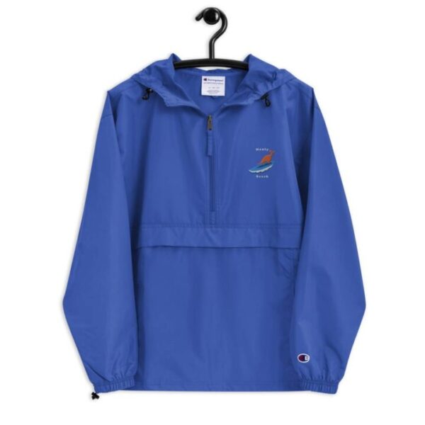 Kangaroo surfing on surf board in Manly Beach Sydney Unisex Hoodie Embroidered Champion Packable Jacket