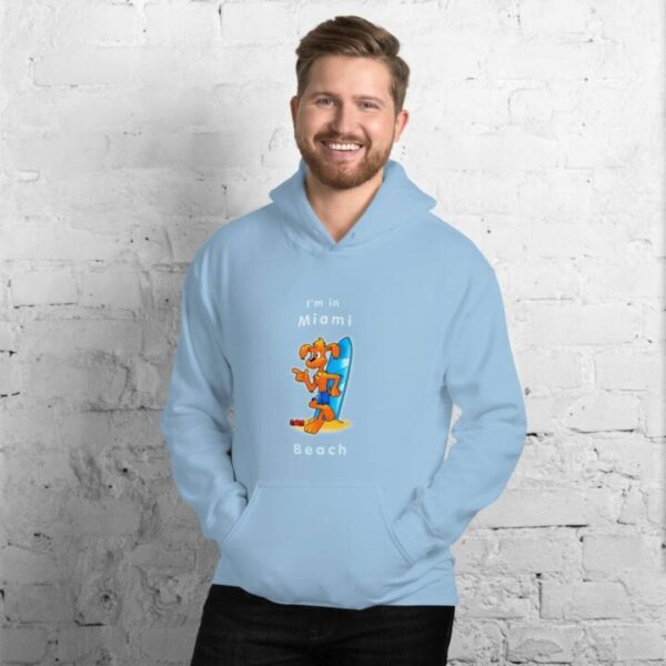 Funny I am in Miami Beach with surfboard Unisex Hoodie - Image 2