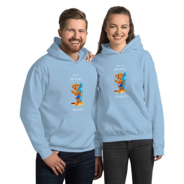 Funny I am in Miami Beach with surfboard Unisex Hoodie - Image 3