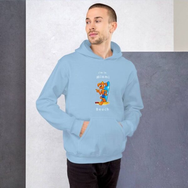 Funny I am in Miami Beach with surfboard Unisex Hoodie - Image 4