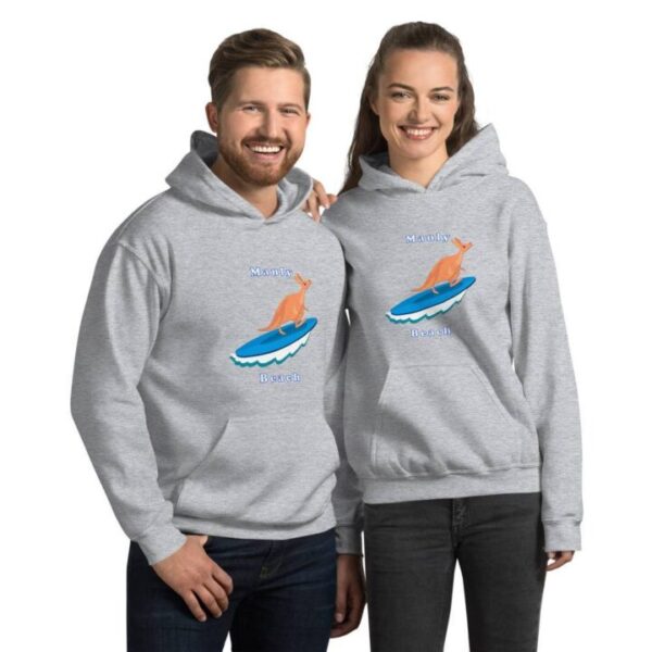 Kangaroo surfing on surfboard in Manly Beach Sydney Unisex Hoodie - Image 3